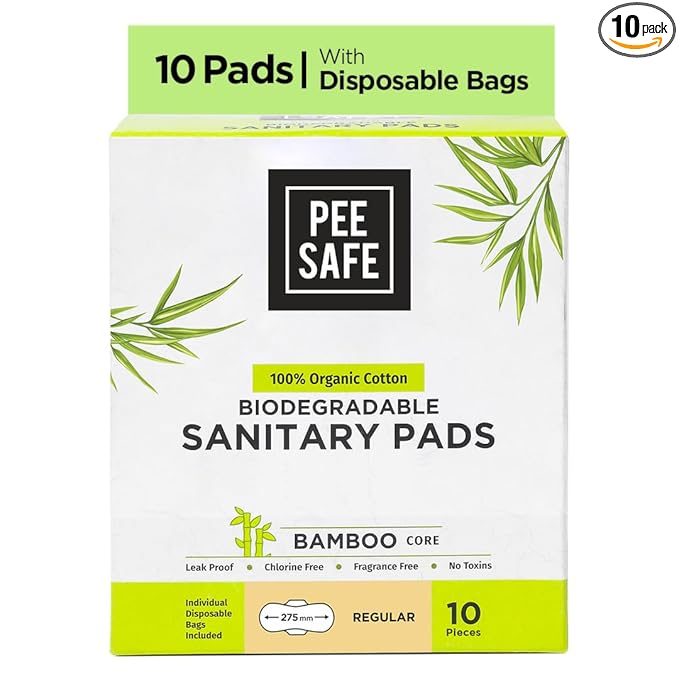 PeeSafe 100% Organic Cotton, Biodegradable Regular (Pack of 10) Sanitary Pads 10pcs MRP 479