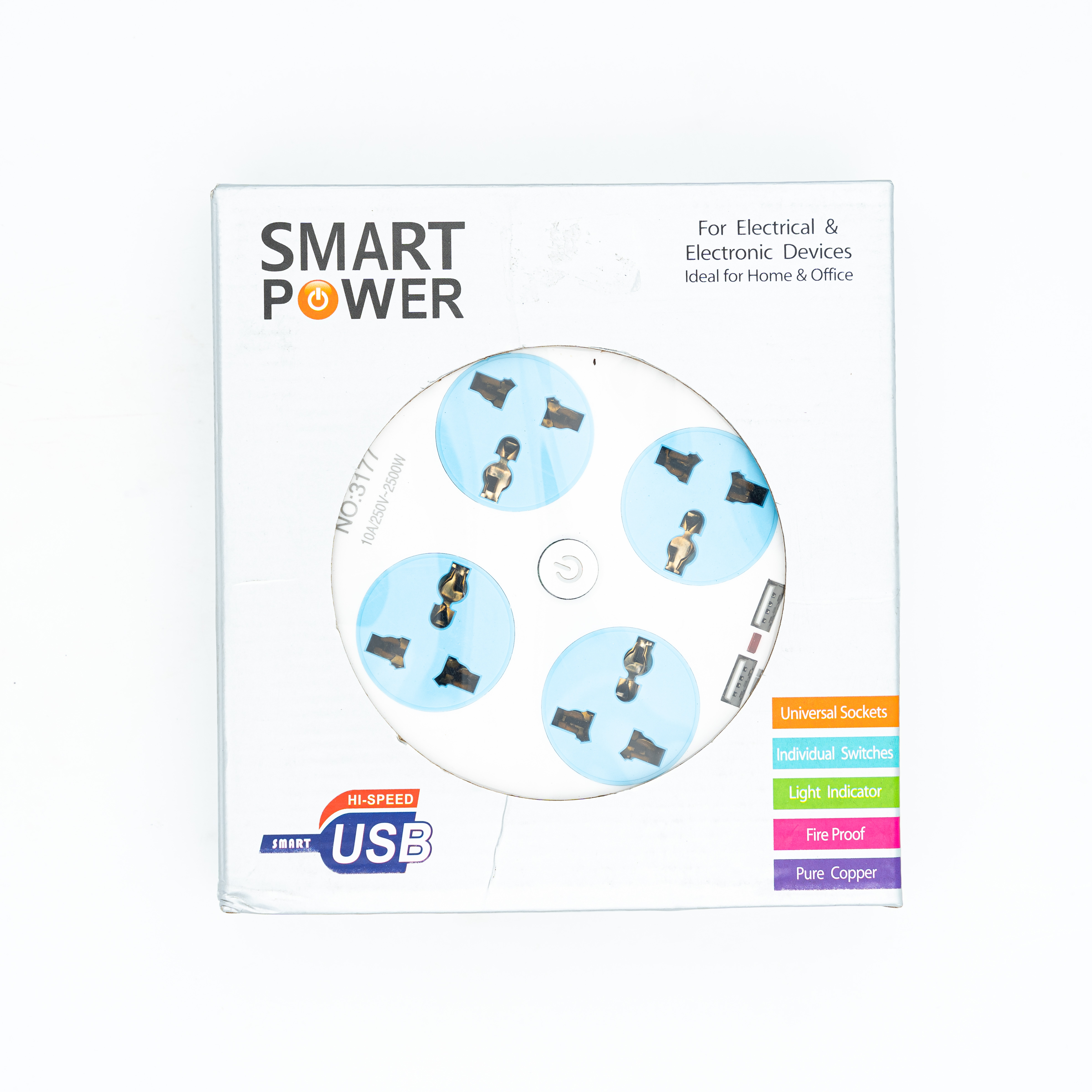 Round Shaped 4 Port with 2 USB Port Extension Cord MRP 1195