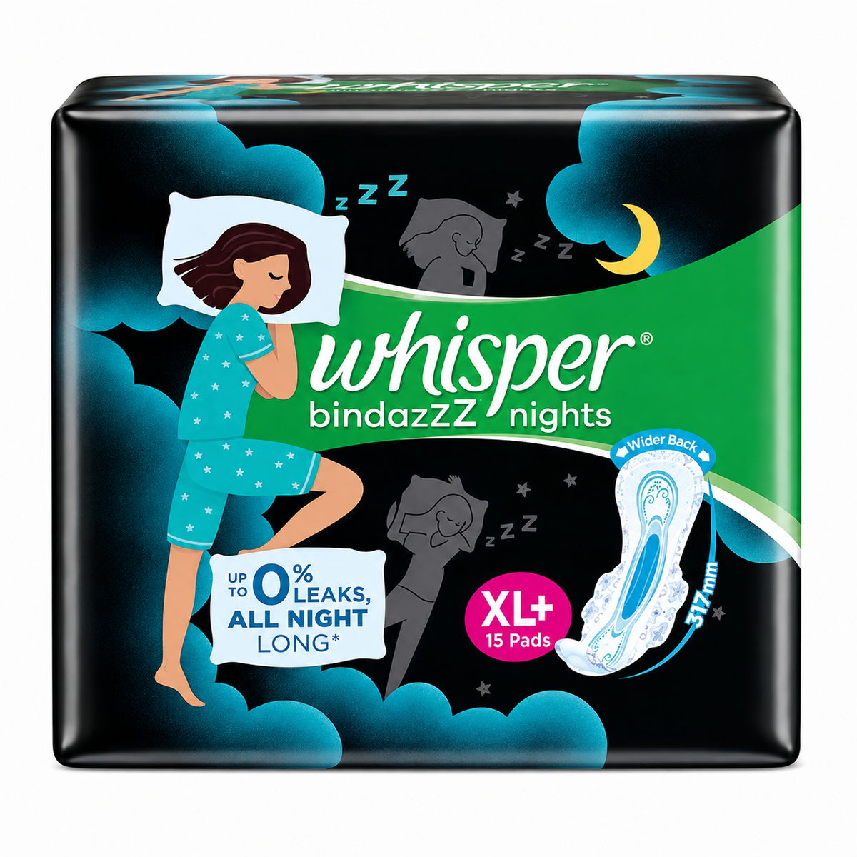 Whisper Bindazzz Nights XL+ Sanitary Pads MRP 360