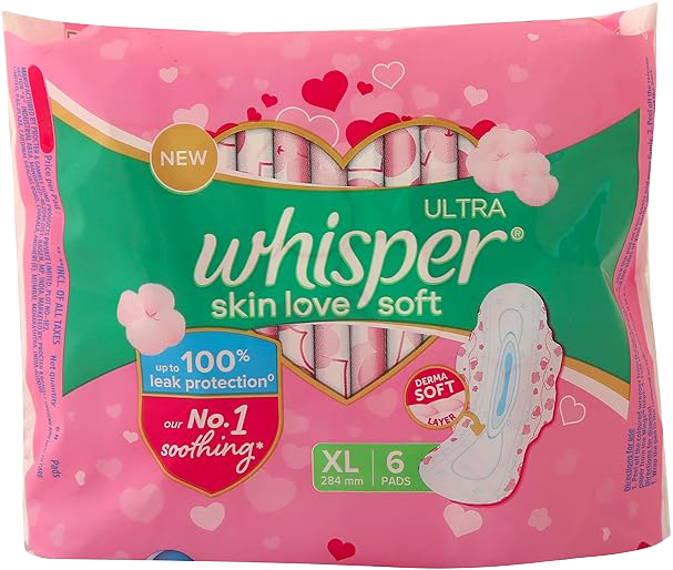 Whisper Ultra Soft Sanitary Pads XL 284mm - MRP 104