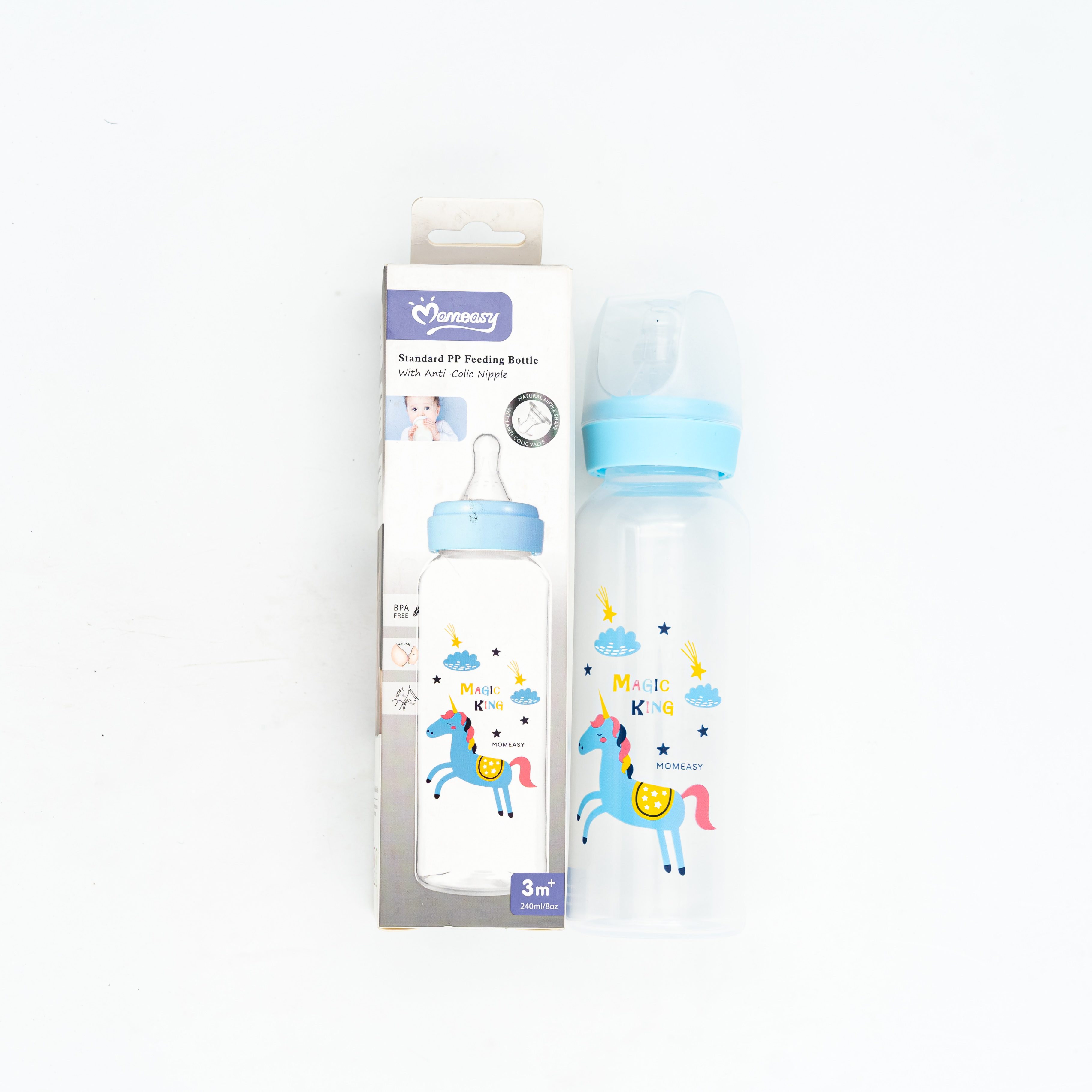 Momeasy Feeding Bottle with Anti Colic Nipple 240ml for 3 Month+ (Blue) 240mL MRP 490