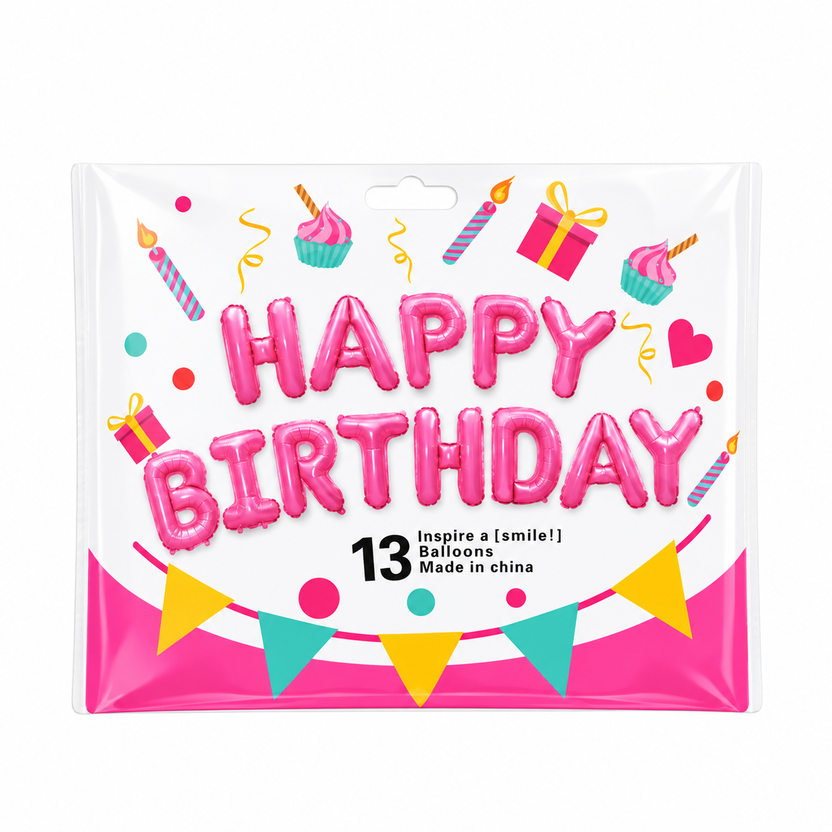 Birthday Foil Ballon 16 inch 13pcs Set (Pink) Party Items 13pcs MRP 390
