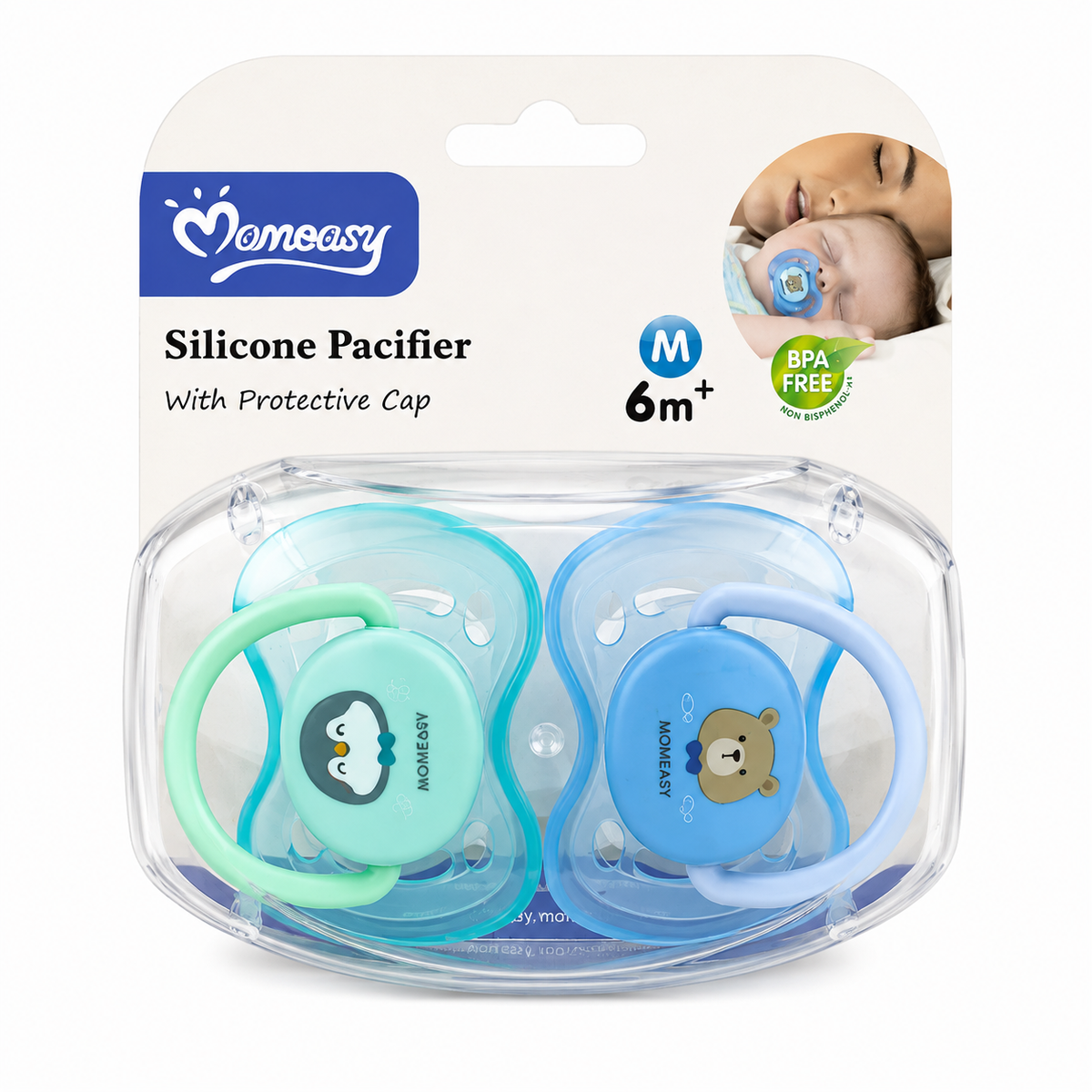 Momeasy Silicone Pacifiers with Protective Cap 2pcs MRP 555