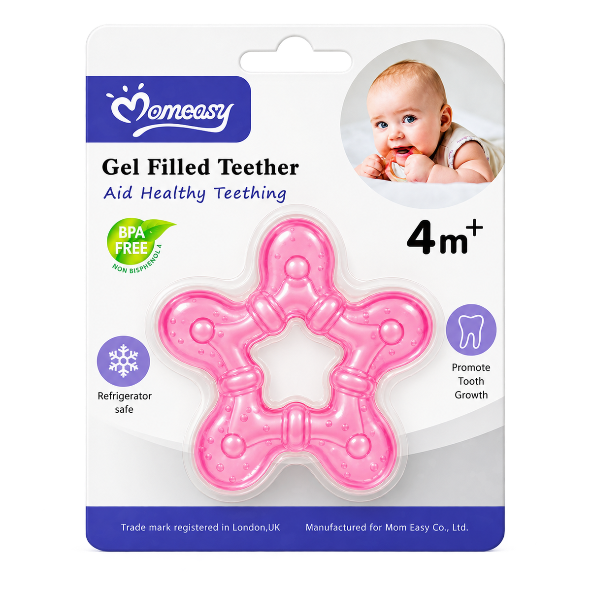 Momeasy Gel Filled Teether Pink Color Star Design 1pcs MRP 330