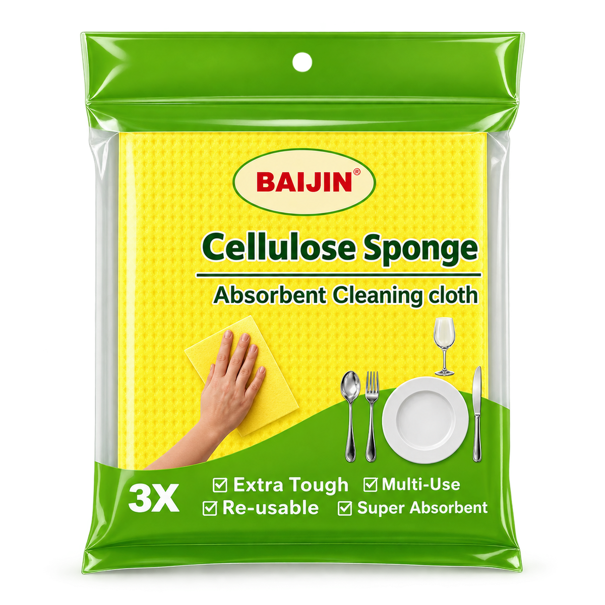 Baijin Cellulose Sponge Absorbent Cleaning Cloths 3pcs MRP 195
