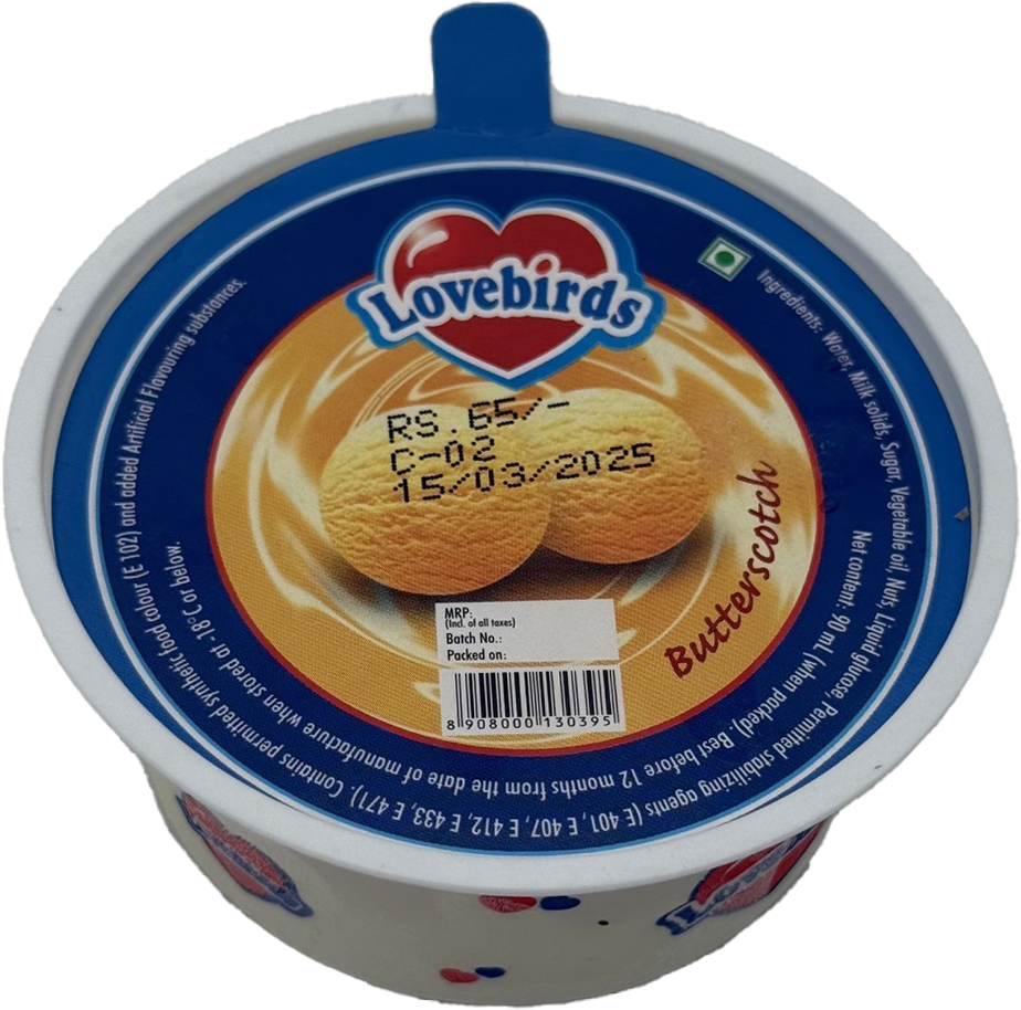 Lovebirds Butterscotch Big Cup Ice Cream Tub 90ml MRP 65