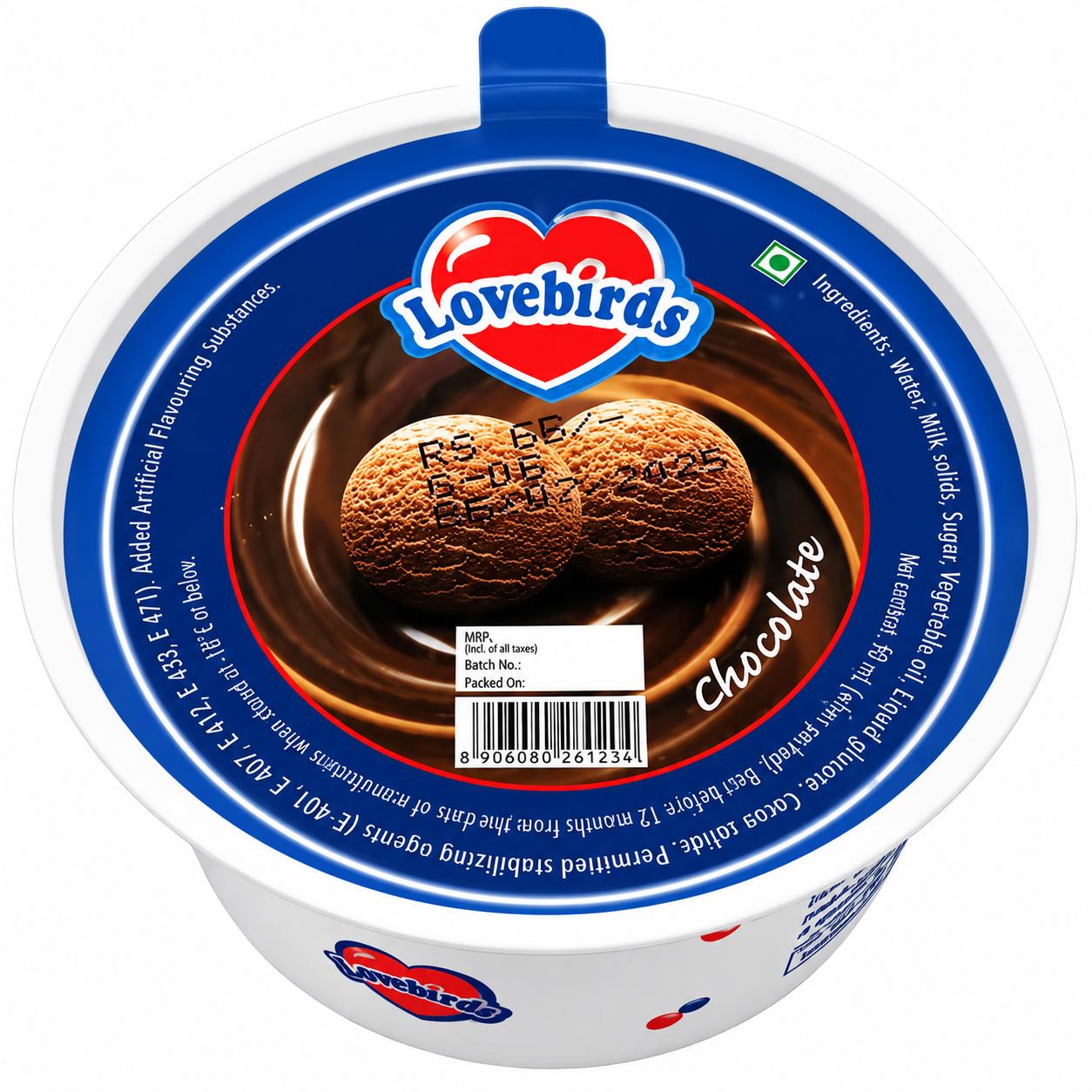 Lovebirds Chocolate Big Cup Ice Cream Tub 90ml MRP 65