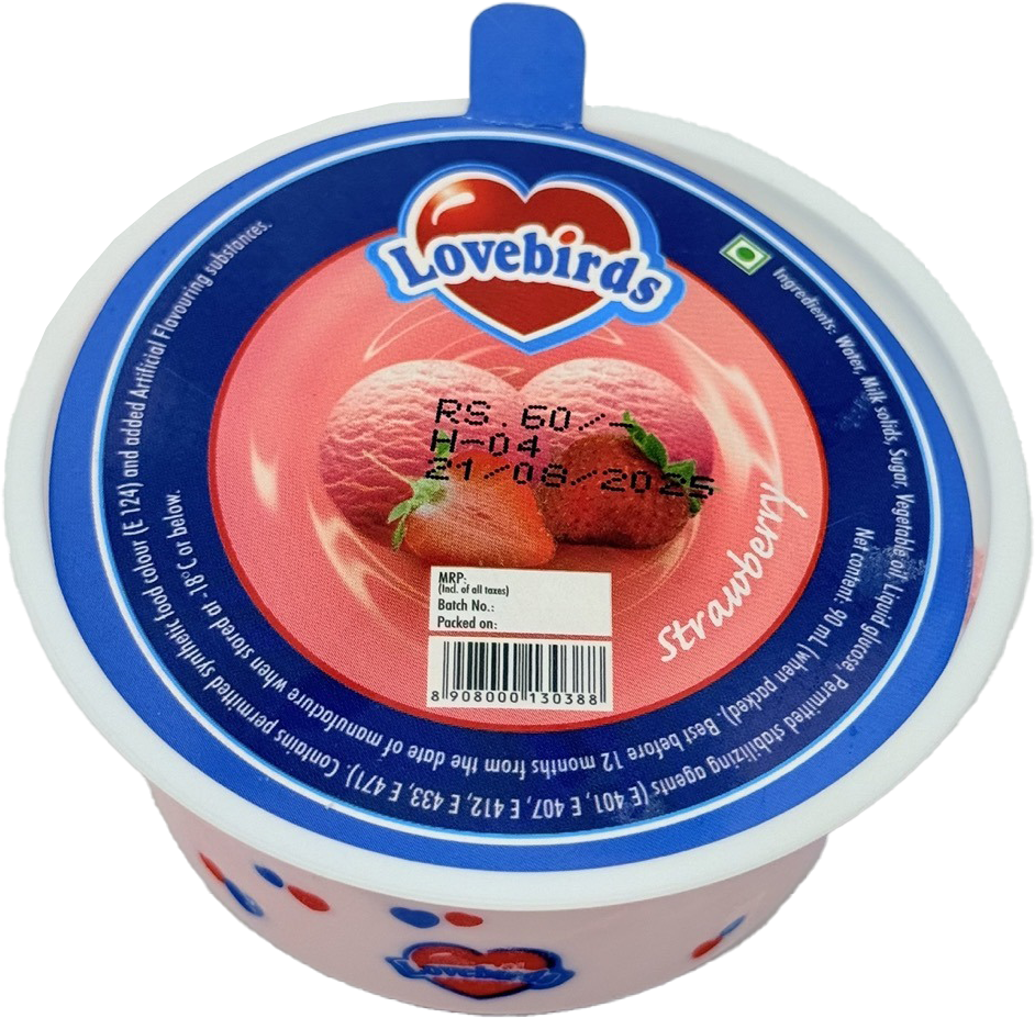 Lovebirds Strawberry Big Cup Ice Cream Tub 90ml MRP 60