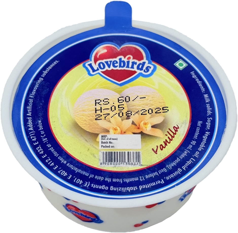 Lovebirds Vanilla Big Cup Ice Cream Tub 90ml MRP 60