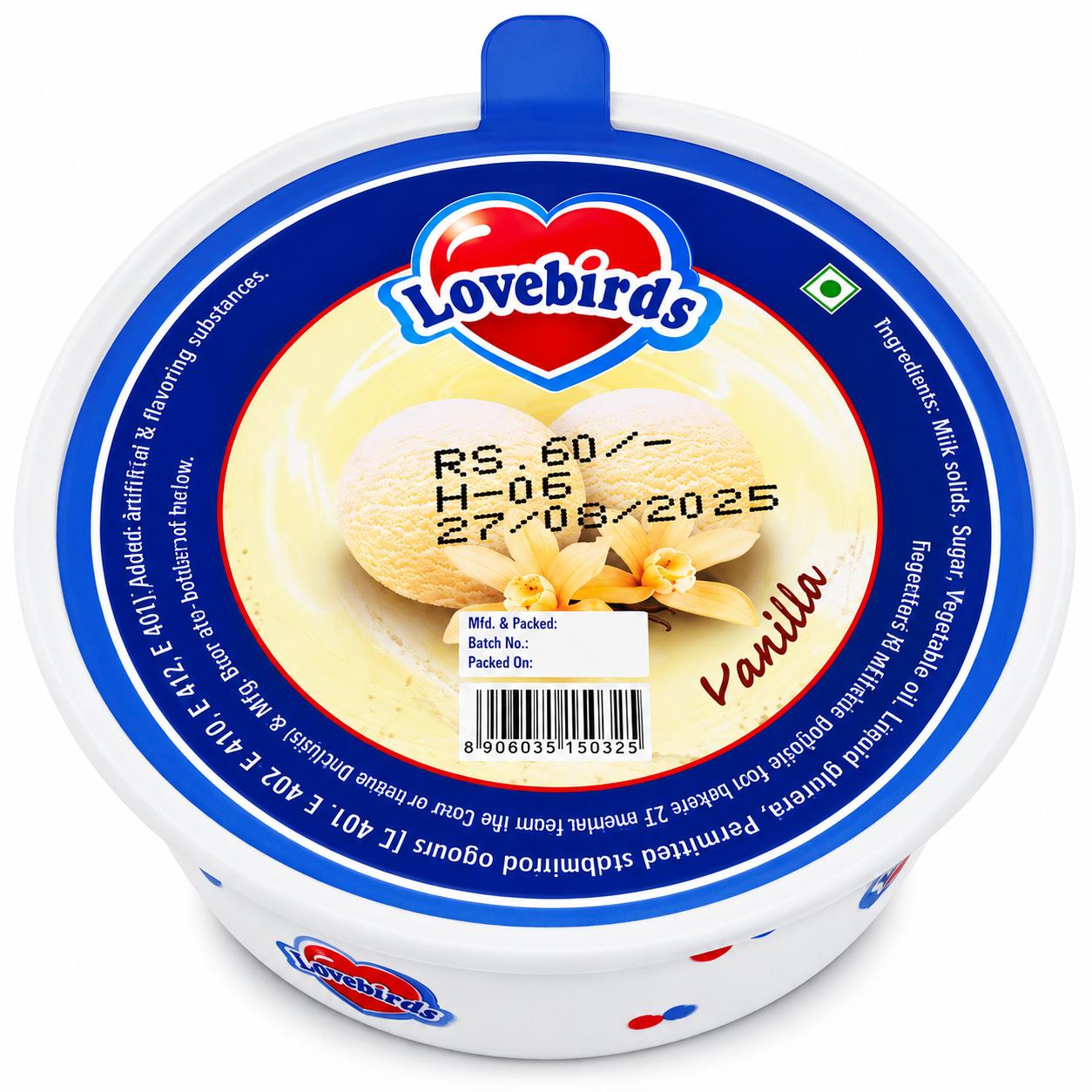 Lovebirds Vanilla Big Cup Ice Cream Tub 90ml MRP 60