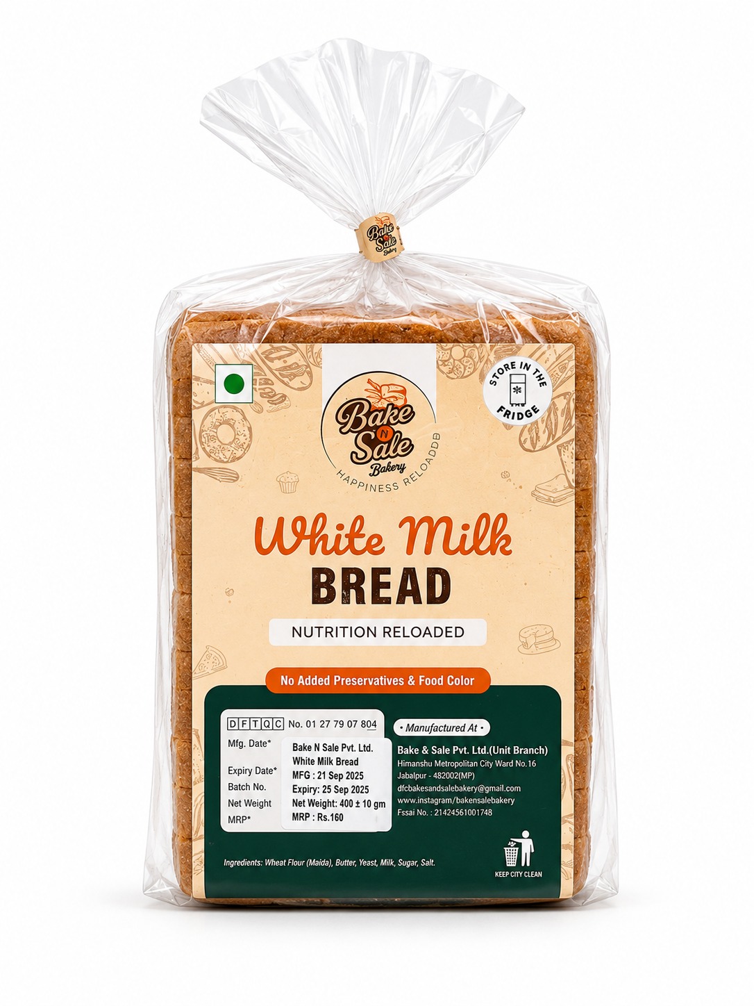 Bake N Sale White Milk Bread 360g MRP 95