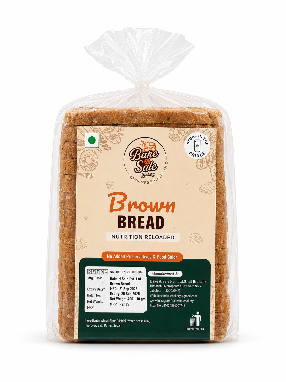 Bake N Sale Brown Bread 460g MRP 135