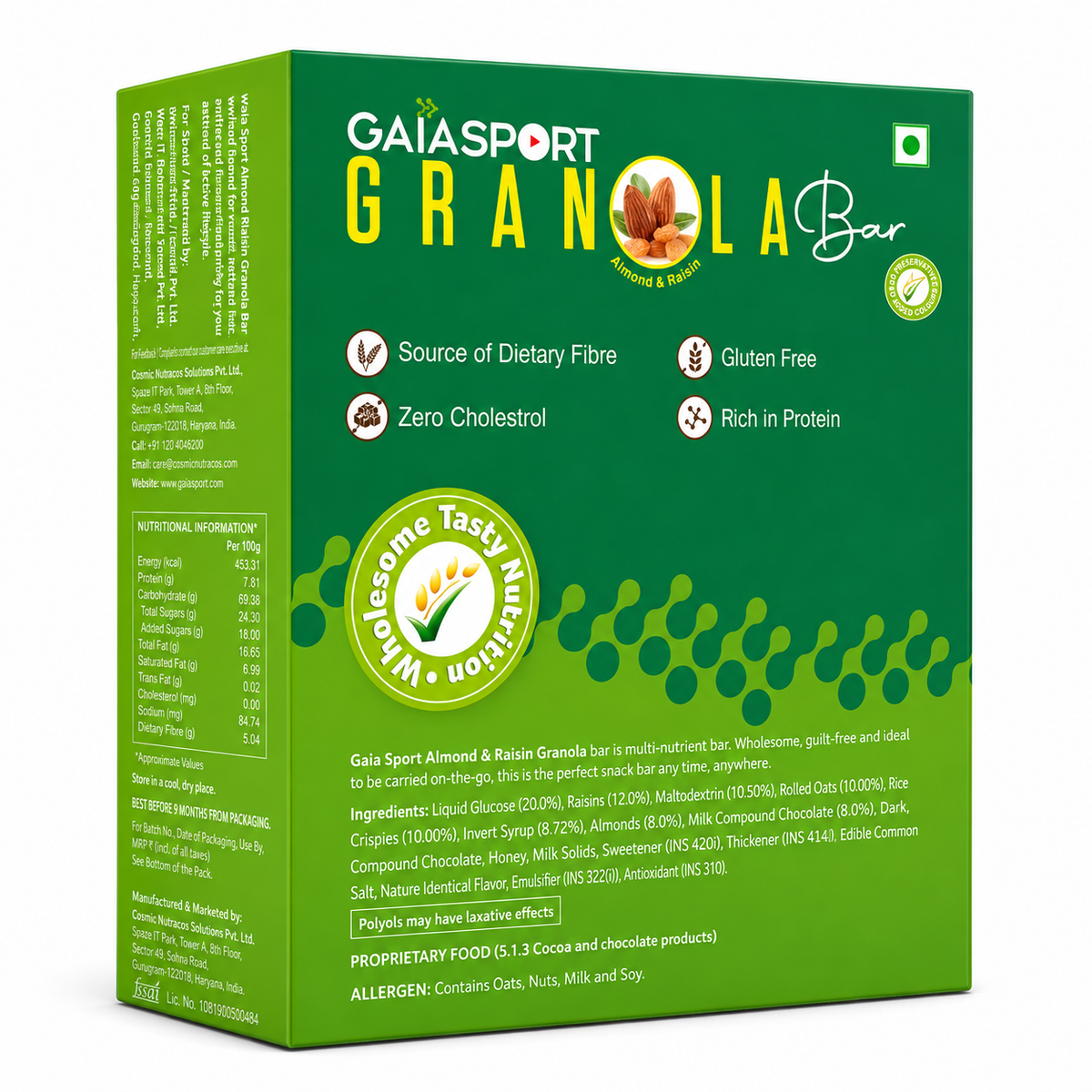 Gaia Sport Almond & Raisin Granola Bar (50g x Pack of 12) MRP 1200
