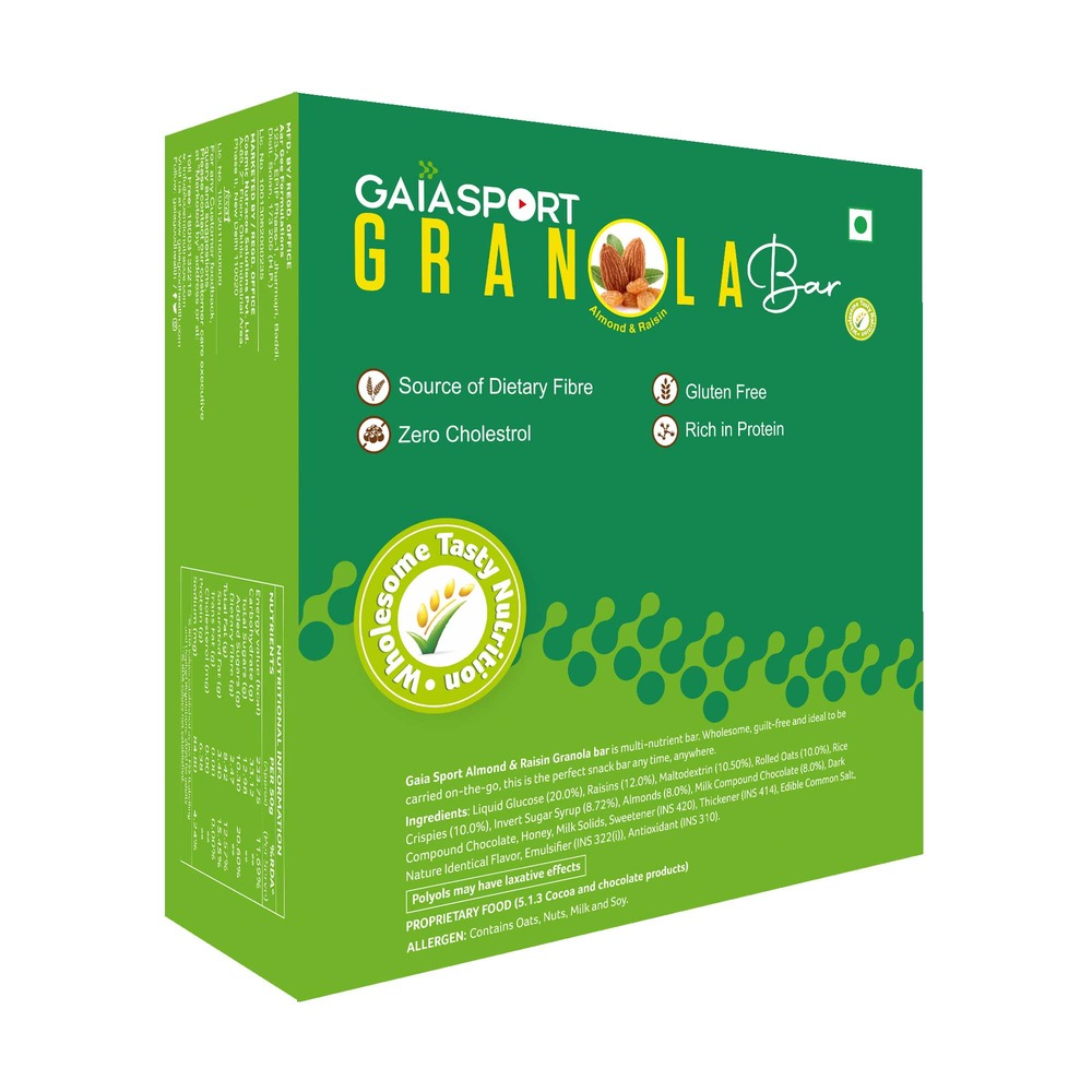 Gaia Sport Almond & Raisin Granola Bar (50g x Pack of 12) MRP 1200
