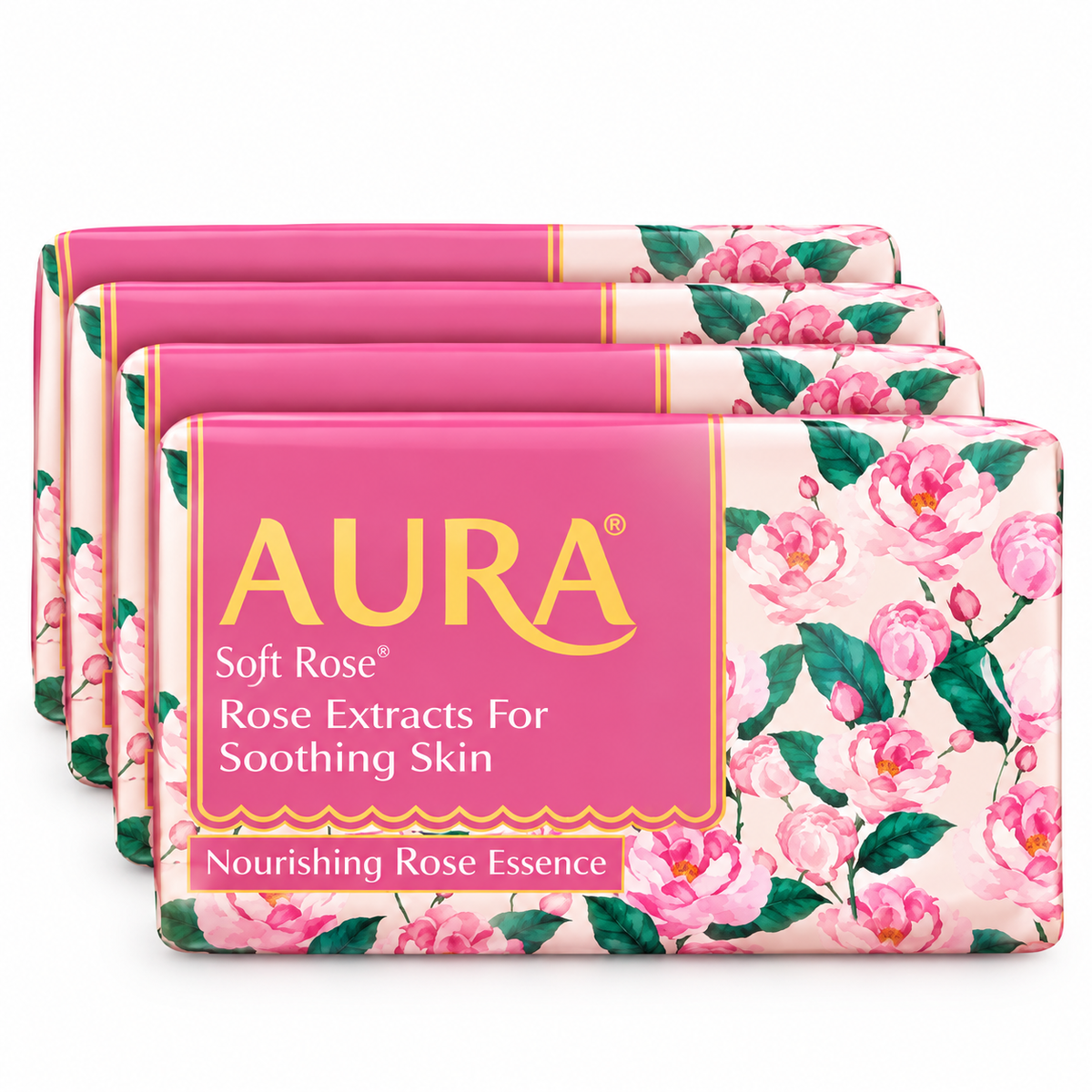 Aura Soft Rose Bathing Soap (100g x Pack of 4) MRP 200