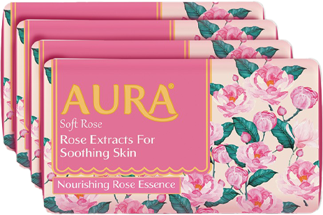 Aura Soft Rose Bathing Soap (100g x Pack of 4) MRP 200