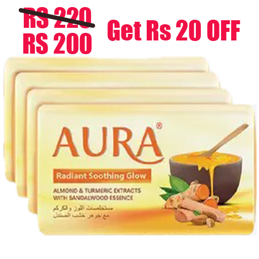 Aura Radiant Soothing Glow Bathing Soap (100g x Pack of 4) MRP 200