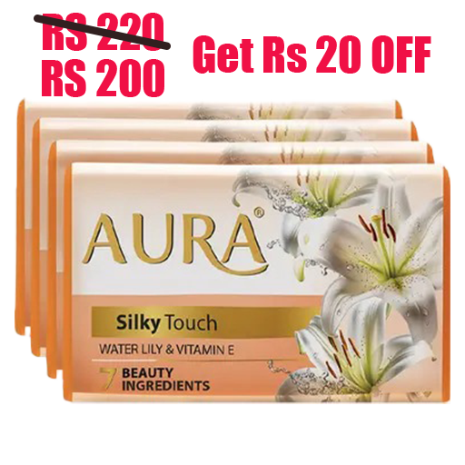 Aura Silky Touch Bathing Soap (100g x Pack of 4) MRP 200