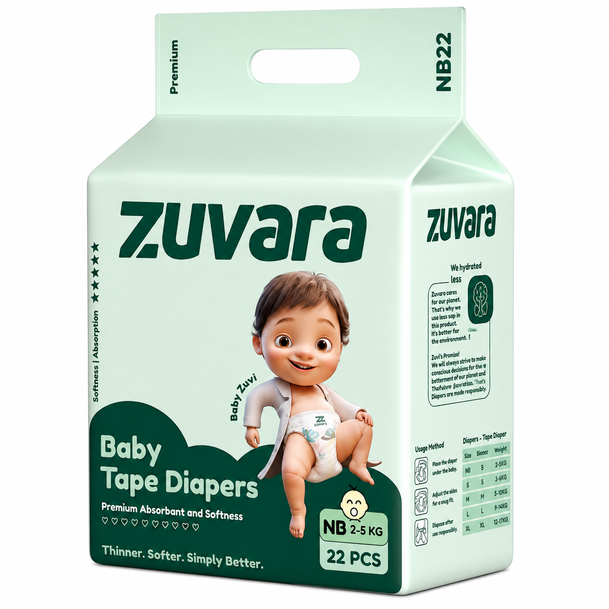 Zuvara Feather Taped Diaper NB Size MRP 540
