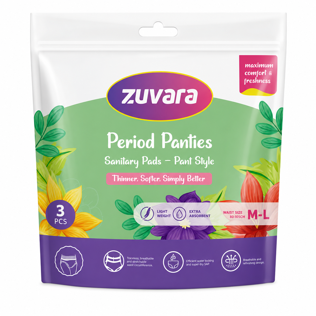 Zuvara Disposable Sanitary Period Panties 3pcs MRP 150