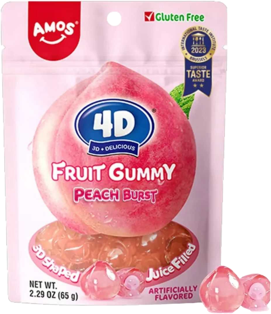 Amos 4D Fruit Gummy Candies - Peach Burst 65g MRP 170