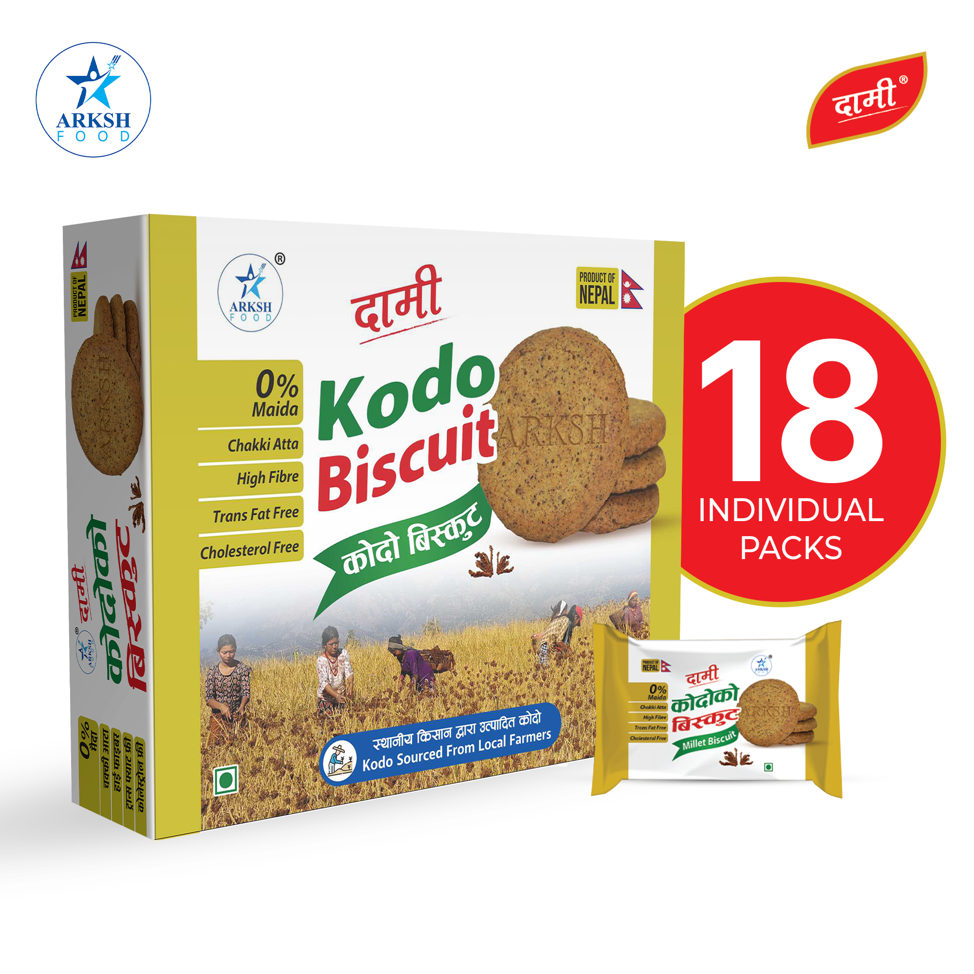 Arksh Food Dami Kodo/Millet Biscuit Family Pack 18 Individual Packs 378gm MRP 180