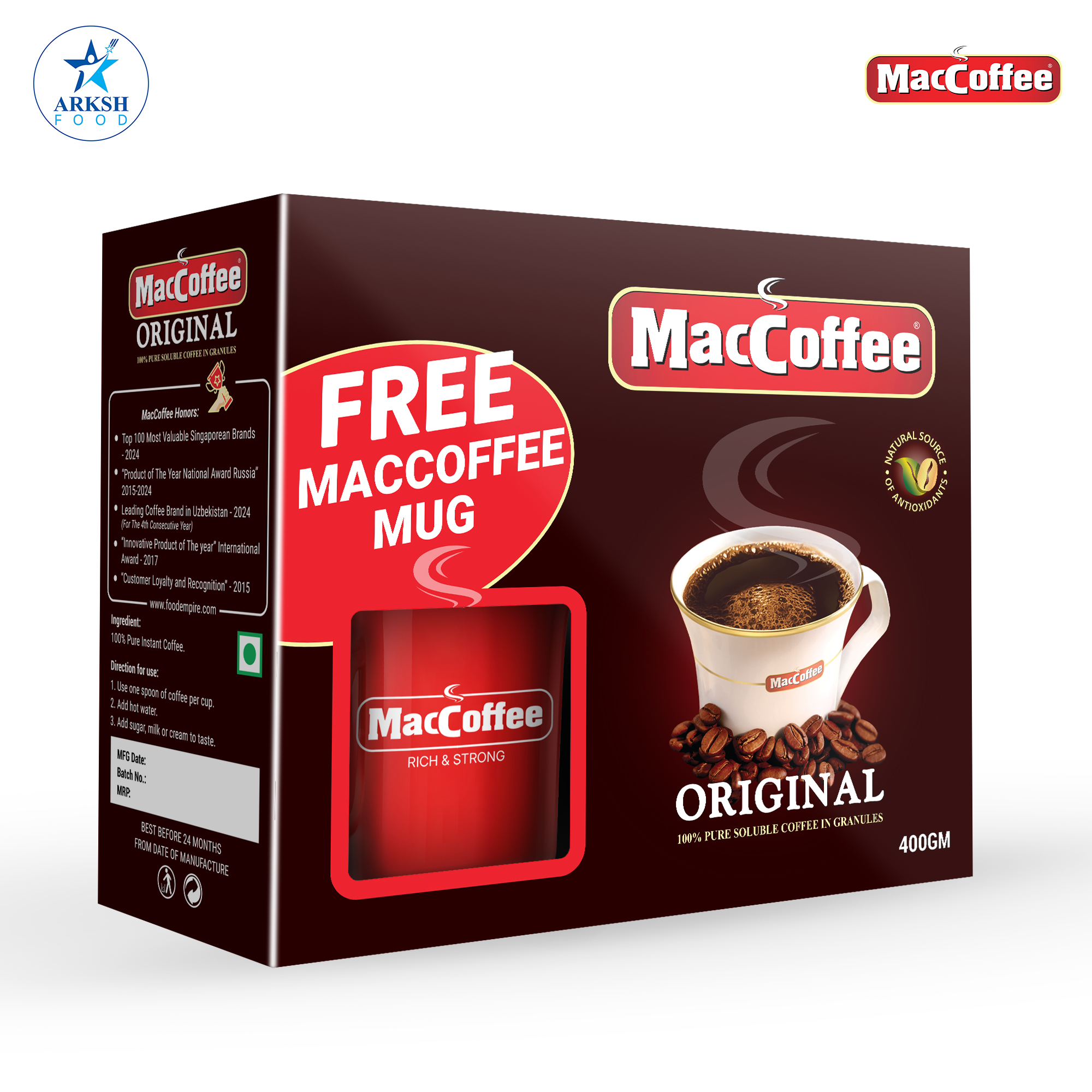 MacCoffee Original Coffee with Free Ceramic Cup 400gm MRP 1899