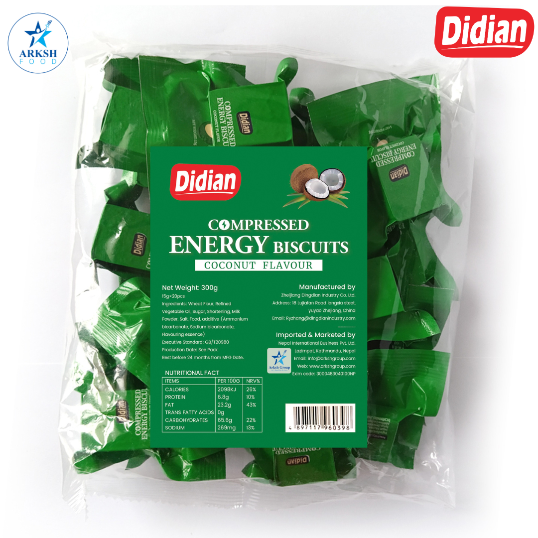 Didian Compressed High Energy Biscuit (Coconut Flavor) - 300 gm (15 gm x 20 packs) MRP 300
