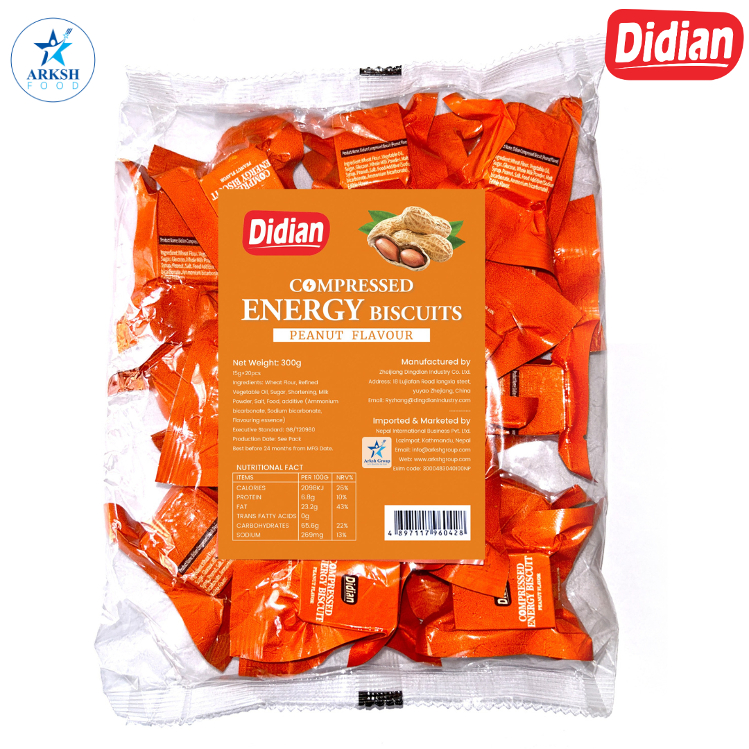 Didian Compressed High Energy Biscuit (Peanut Flavor) - 300 gm (15 gm x 20 packs) MRP 300