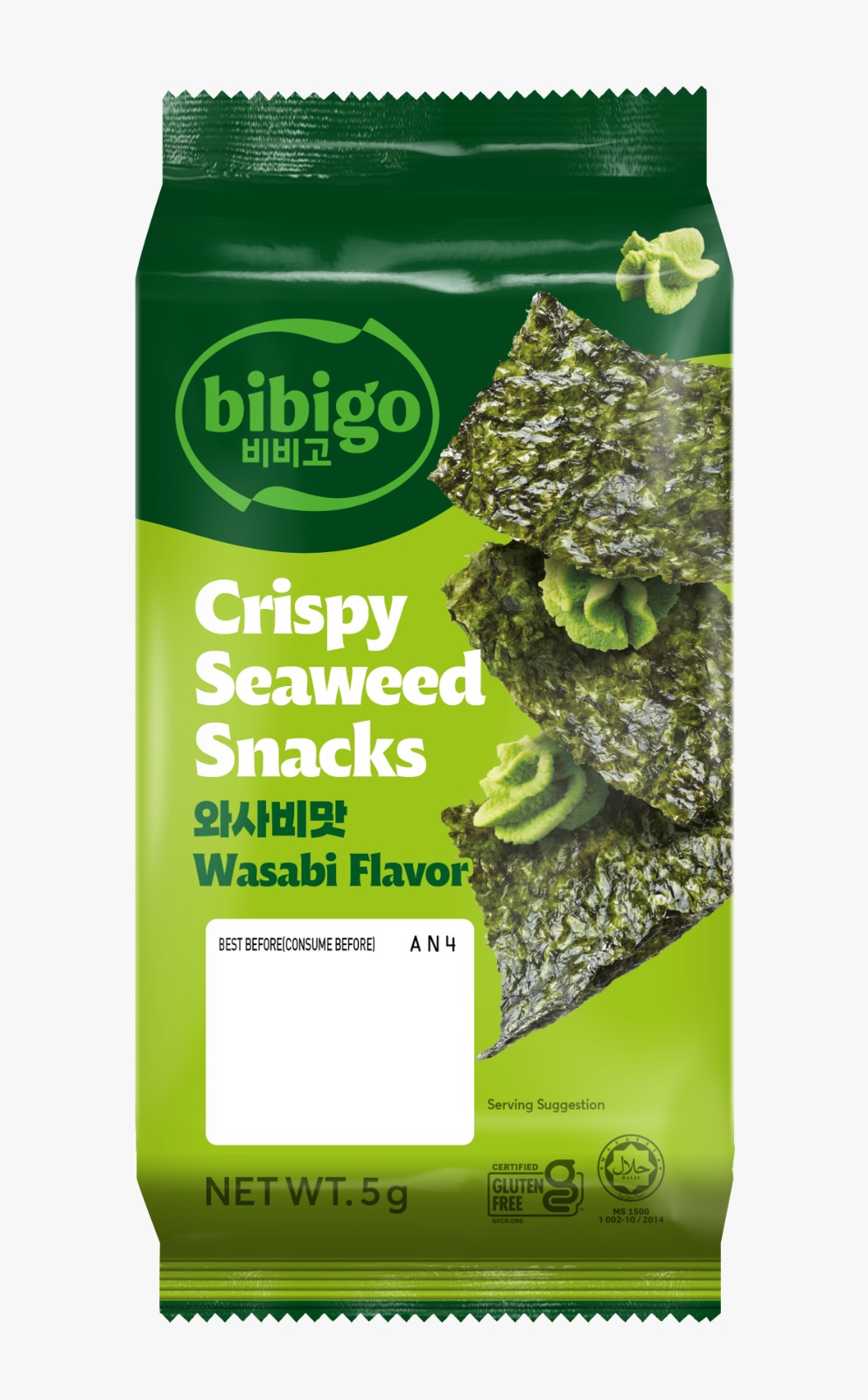 Bibigo Crispy Seaweed Snacks Wasabi Flavor 15g MRP 428