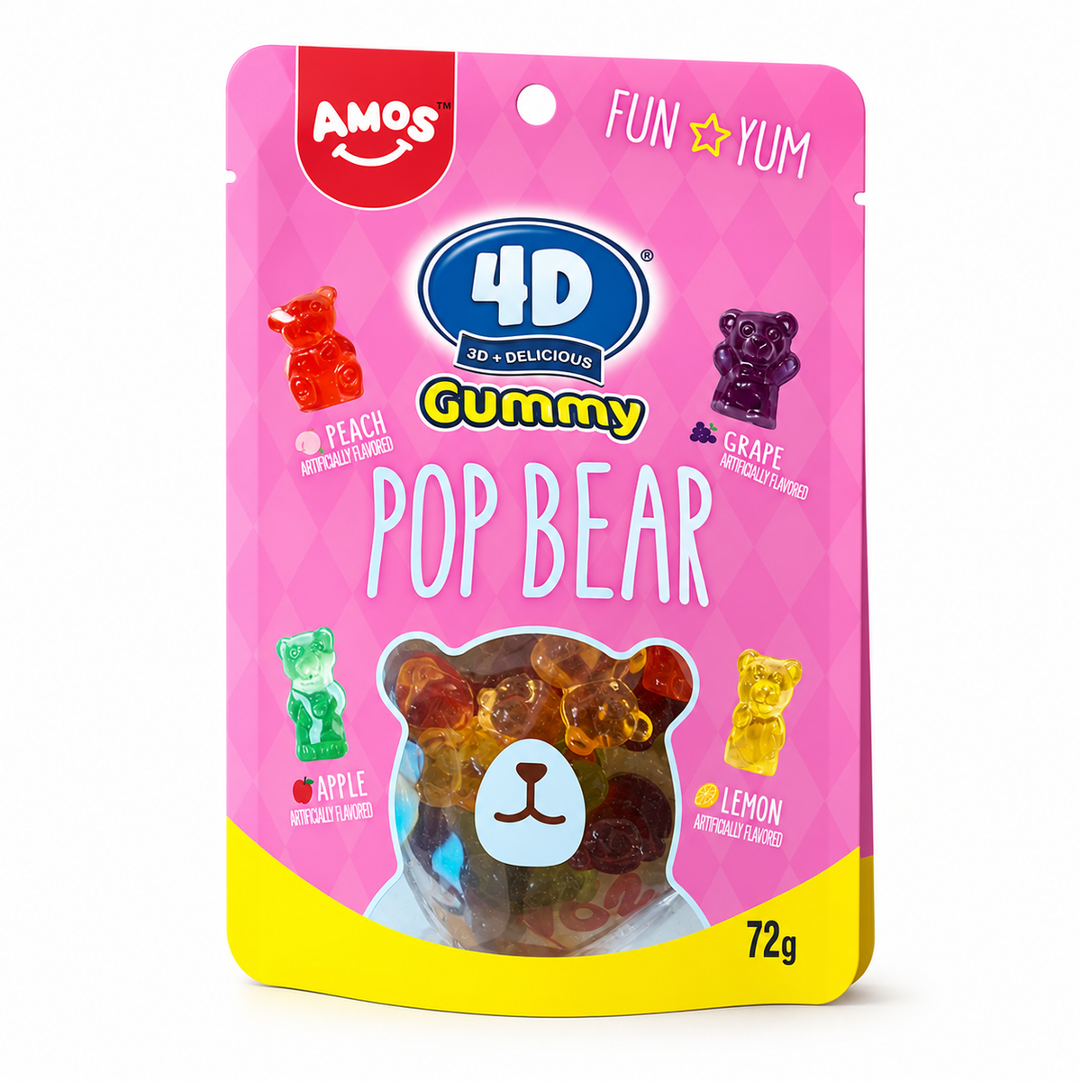 4D Gummy Pop Bear Peach & Grape Flavoured 72g MRP 190