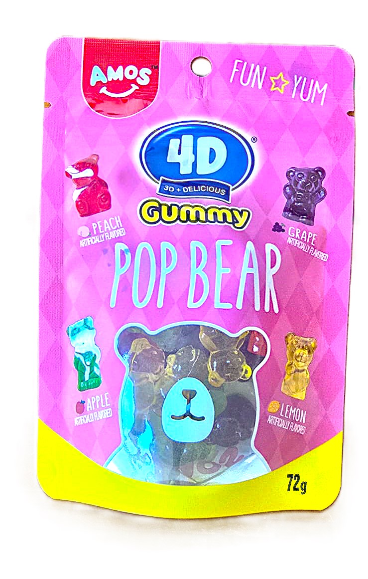 4D Gummy Pop Bear Peach & Grape Flavoured 72g MRP 190
