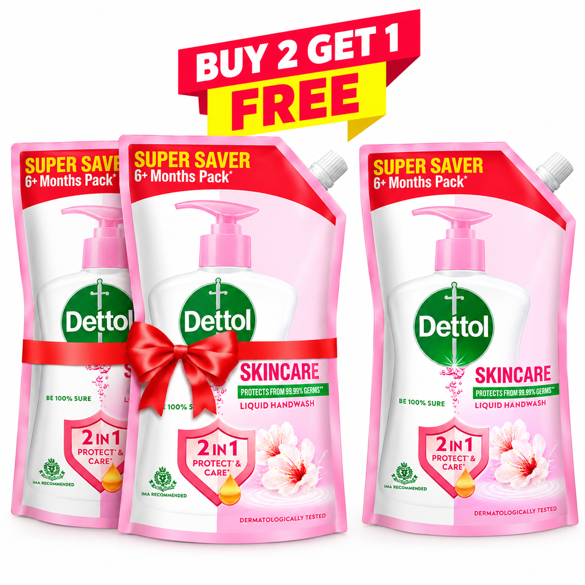 Dettol Skincare Liquid  Handwash Buy 2 Get 1 Free (175ml x Pack of 3) MRP 224