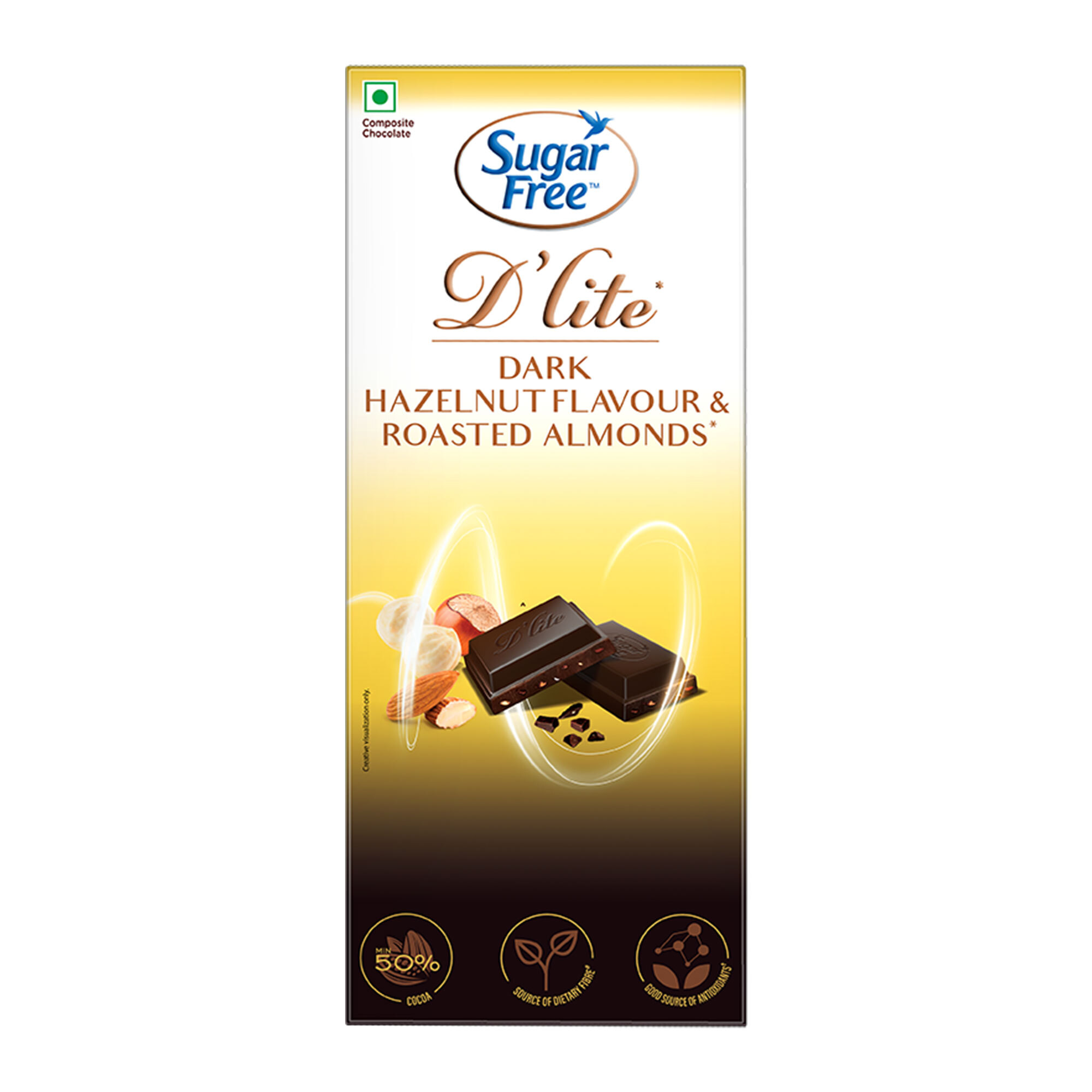 Sugar Free D'Lite Dark Hazelnut Flavor & Roasted Almonds Chocolate Bar 80g MRP 380