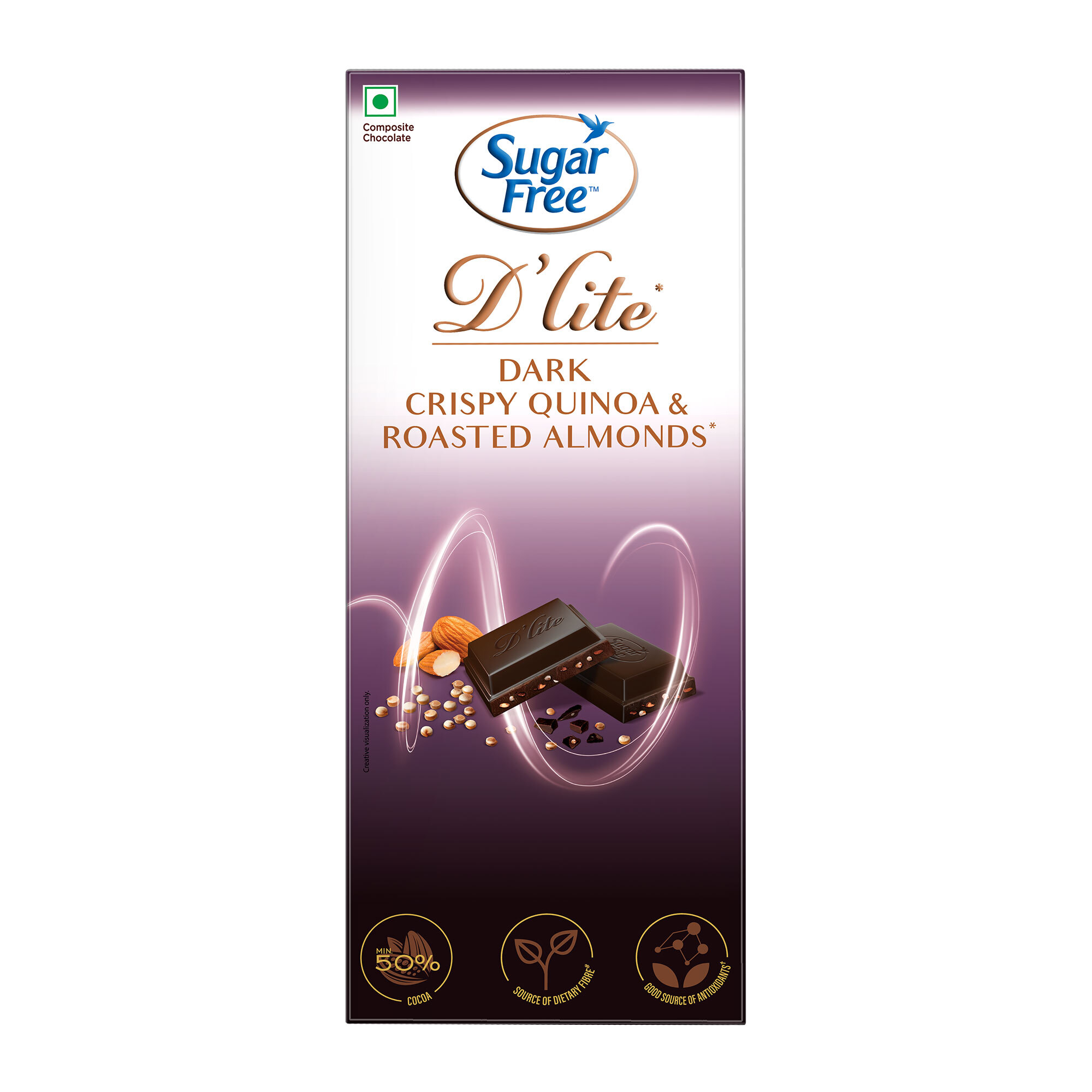Sugar Free D'Lite Dark Chocolate Quinoa & Almonds Chocolate Bar 80g MRP 380