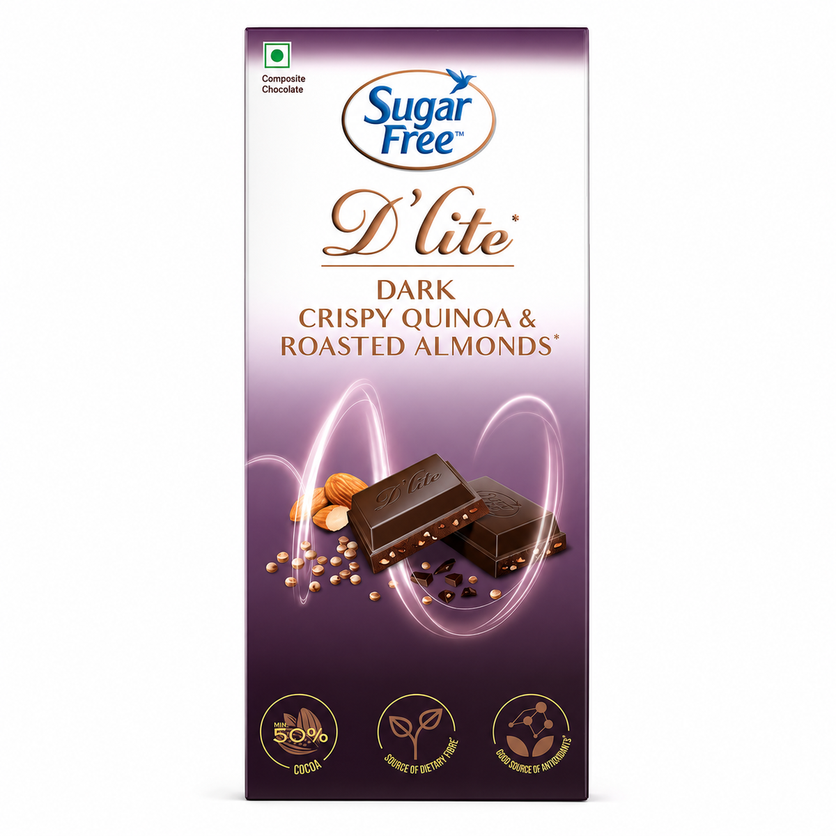 Sugar Free D'Lite Dark Chocolate Quinoa & Almonds Chocolate Bar 80g MRP 380