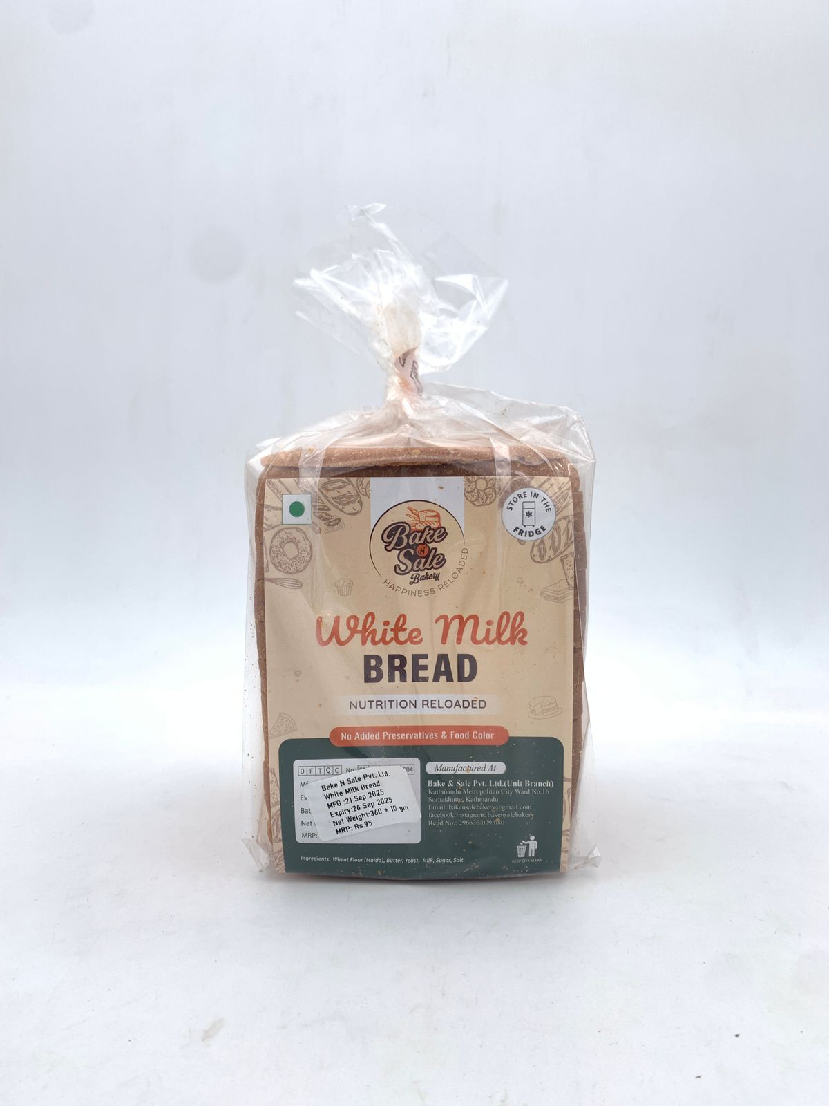 Bake N Sale White Milk Bread 360g MRP 95
